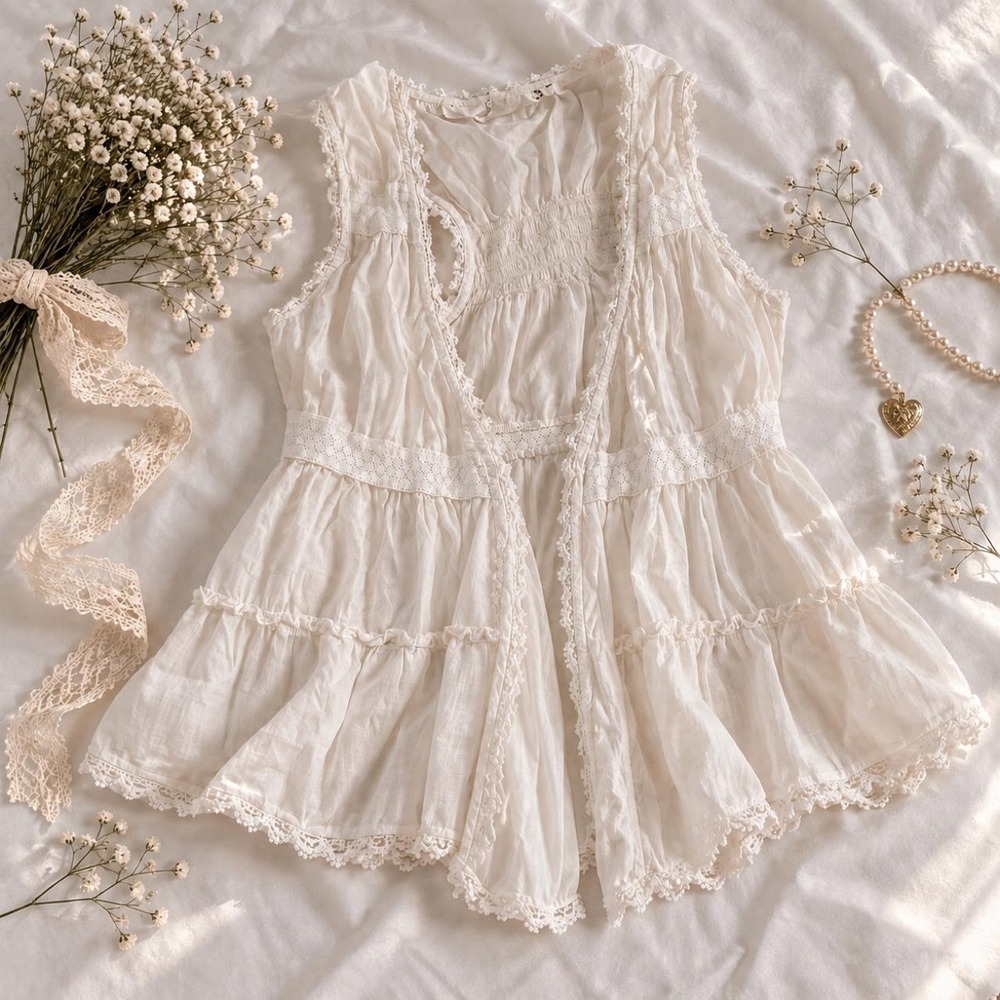 white boho vest  white boho ruffle vest fits like a small